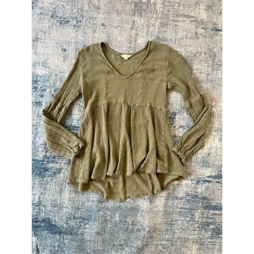 Sim & Sam Green Ruched Fabric Long Sleeve Boho Top Small - Picture 5 of 8